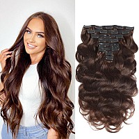 Lumiere Clip In Hair Extensions Real Human Hair 120G Seamless Body Wave Clip In Extensions Black Women Double Wefts Dark Brown 8