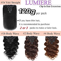 Lumiere Clip In Hair Extensions Real Human Hair 8 Pcs 20 Clips 120G Seamless Body Wave Clip In Extensions Black Women Double Wef