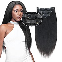 Sassina Seamless Clip In Hair Extensions Human Hair 14 Inch 120 Gram Natural Black Yaki Straight Clip In Hair Extensions Remy Re