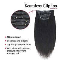 Sassina Seamless Clip In Hair Extensions Human Hair 14 Inch 120 Gram Natural Black Yaki Straight Clip In Hair Extensions Remy Re