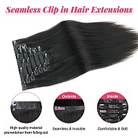 Sassina Seamless Clip In Hair Extensions Human Hair 14 Inch 120 Gram Natural Black Yaki Straight Clip In Hair Extensions Remy Re