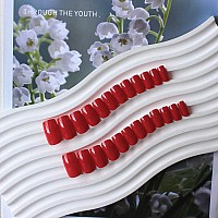 Red Press On Nails Short Medium Square Glue On Nails Set Kqueenest Solid Color Fake Nails Short Coffin Acrylic Nails Press On Ge