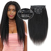 Sassina Seamless Clip In Hair Extensions Human Hair Kinky Straight Clip In Hair Extensions For Black Women Nature Black Double W