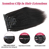 Sassina Seamless Clip In Hair Extensions Human Hair Kinky Straight Clip In Hair Extensions For Black Women Nature Black Double W