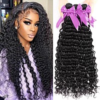 Suifengwu 12A Deep Wave Bundles Human Hair 14 16 18 Inch Deep Curly Human Hair Bundles 100 Unprocessed Brazilian Virgin Weave 3