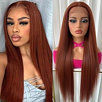 Aubree Reddish Brown Lace Front Wigs Human Hair Ginger Lace Front Wigs Long Straight Hair Red Brown Synthetic Lace Front Wigs Wi