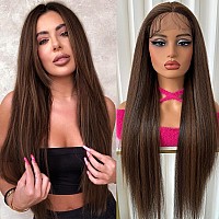 Aubree Dark Brown Lace Front Wigs Long Straight Hair With Baby Hair Synthetic Lace Front Wigs For Black Woman Glueless Prepluck