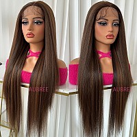 Aubree Dark Brown Lace Front Wigs Long Straight Hair With Baby Hair Synthetic Lace Front Wigs For Black Woman Glueless Prepluck