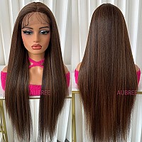 Aubree Dark Brown Lace Front Wigs Long Straight Hair With Baby Hair Synthetic Lace Front Wigs For Black Woman Glueless Prepluck