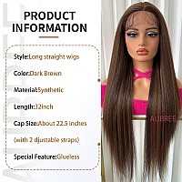 Aubree Dark Brown Lace Front Wigs Long Straight Hair With Baby Hair Synthetic Lace Front Wigs For Black Woman Glueless Prepluck