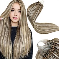 Laavoo Micro Ring Hair Extensions Human Hair Highlight Light Brown Mix Light Blonde Microlink Hair Extensions Human Hair Blonde