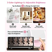 Rechargeable Travel Makeup Mirror With 10X Magnifying Mirror Led Vanity Mirror With Portable Adjustable Stand3 Color Dimmable