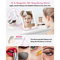 Rechargeable Travel Makeup Mirror With 10X Magnifying Mirror Led Vanity Mirror With Portable Adjustable Stand3 Color Dimmable