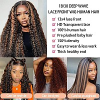 Sfd Highlight Ombre Lace Front Wig Human Hair Deep Wave 1B30 Black Brown Lace Front Wigs Pre Plucked 13X4 Ombre Curly Lace Fron