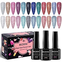 Mizhse Reflective Gel Nail Polish Sparkly Glitter Shiny Gel Polish Set 12 Colors Shimmer Diamond Christmas Soak Off Uv Led Manic