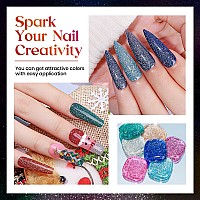 Mizhse Reflective Gel Nail Polish Sparkly Glitter Shiny Gel Polish Set 12 Colors Shimmer Diamond Christmas Soak Off Uv Led Manic