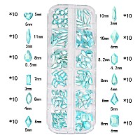 Hnuix Nail Rhinestones 2920Pcs 3D Multi Shape Size Aquamarine Nail Gems Flat Back With Kit For Nail Art Diy Decorations