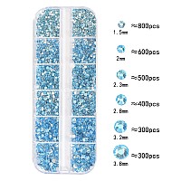 Hnuix Nail Rhinestones 2920Pcs 3D Multi Shape Size Aquamarine Nail Gems Flat Back With Kit For Nail Art Diy Decorations