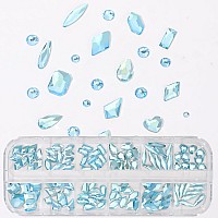 Hnuix Nail Rhinestones 2920Pcs 3D Multi Shape Size Aquamarine Nail Gems Flat Back With Kit For Nail Art Diy Decorations