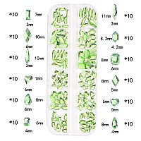 Hnuix Nail Rhinestones 2920Pcs 3D Multi Shape Size Light Green Nail Gems Flat Back With Kit For Nail Art Diy Decorations