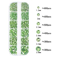 Hnuix Nail Rhinestones 2920Pcs 3D Multi Shape Size Light Green Nail Gems Flat Back With Kit For Nail Art Diy Decorations