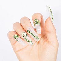 Hnuix Nail Rhinestones 2920Pcs 3D Multi Shape Size Light Green Nail Gems Flat Back With Kit For Nail Art Diy Decorations