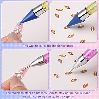 Tatuo 2 Pieces Rhinestone Picker Dotting Pen Dual Ended Rhinestone Gems Crystals Studs Picker Wax Pencil Pen Crystal Beads Hand