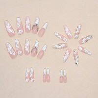 24Pcs Extra Long Press On Nails Fake Nails Wafoloze Nails Press Ons Flowers And Snake Patterns False Nails With Rhinestones Des