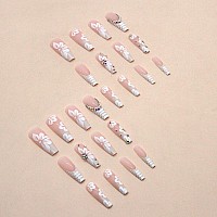 24Pcs Extra Long Press On Nails Fake Nails Wafoloze Nails Press Ons Flowers And Snake Patterns False Nails With Rhinestones Des