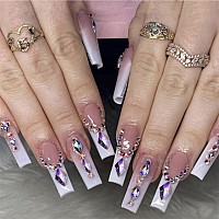 24Pcs Extra Long Press On Nails Fake Nails Wafoloze Nails Press Ons False Nails With Rhinestones Designs French Tip Acrylic Art