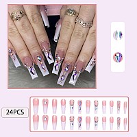 24Pcs Extra Long Press On Nails Fake Nails Wafoloze Nails Press Ons False Nails With Rhinestones Designs French Tip Acrylic Art