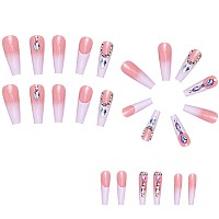 24Pcs Extra Long Press On Nails Fake Nails Wafoloze Nails Press Ons False Nails With Rhinestones Designs French Tip Acrylic Art