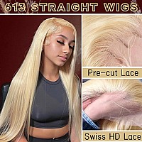 Azkiu 613 Lace Frontal Wig Human Hair 13X4 Hd Lace Blonde Straight Wigs Human Hair Pre Plucked With Baby Hair Bleached Knot Blon