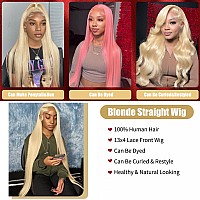 Azkiu 613 Lace Frontal Wig Human Hair 13X4 Hd Lace Blonde Straight Wigs Human Hair Pre Plucked With Baby Hair Bleached Knot Blon