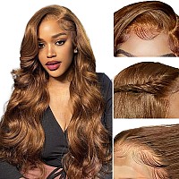 Clong Light Chocolate Brown Lace Front Wig Human Hair 4 Chestnut Brown Body Wave 13X4 Lace Front Wigs Human Hair Pre Plucked W