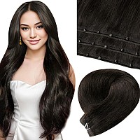 Laavoo Beaded Weft Hair Extensions Human Hair Black 18 Inch Micro Bead Hair Extensions Real Human Hair Natural Black Beaded Weft