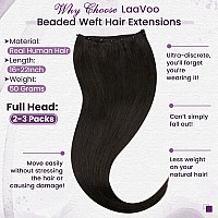 Laavoo Beaded Weft Hair Extensions Human Hair Black 18 Inch Micro Bead Hair Extensions Real Human Hair Natural Black Beaded Weft