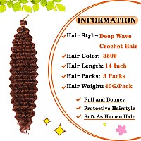 Paraglame Ginger Curly Crochet Hair For Women Deep Twist Crochet Hair 14 Inch 3 Packs Copper Red Ocean Wave Braiding Hair Extens