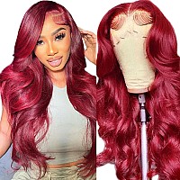 Rylice 30 Inch 99J Burgundy Lace Front Wigs Human Hair Red Human Hair Wigs 13X4 Lace Frontal Lace Front Wigs Human Hair Hd Red C