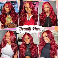 Rylice 30 Inch 99J Burgundy Lace Front Wigs Human Hair Red Human Hair Wigs 13X4 Lace Frontal Lace Front Wigs Human Hair Hd Red C