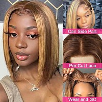 V Show Highlight Ombre Wear And Go Glueless Bob Wig Human Hair Pre Plucked Pre Cut Blonde 427 Transparent Lace Front Straight S