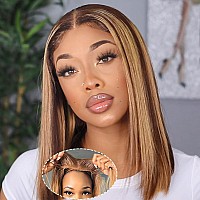 V Show Highlight Ombre Wear And Go Glueless Bob Wig Human Hair Pre Plucked Pre Cut Blonde 427 Transparent Lace Front Straight S