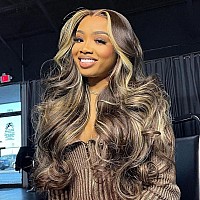 Orijodie Dark Brown Blonde Highlight Colored Body Wave Lace Front Wigs Human Hair Blonde Skunk Stripe 13X4 Hd Lace Front Wigs Fo