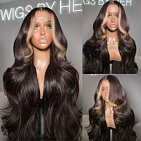 Orijodie Dark Brown Blonde Highlight Colored Body Wave Lace Front Wigs Human Hair Blonde Skunk Stripe 13X4 Hd Lace Front Wigs Fo