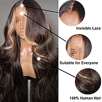 Orijodie Dark Brown Blonde Highlight Colored Body Wave Lace Front Wigs Human Hair Blonde Skunk Stripe 13X4 Hd Lace Front Wigs Fo