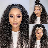 Long Human Hair Headband Wig Curly Headband Wig Deep Wave Wear And Go Glueless None Lace Human Hair Wigs Natural Color28 Inches