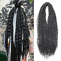 Leeven Boho Dreadlock Extensions 24 Inch Black Double Ended Synthetic Dread Extensions Handmade Boho Box Braids With Wavy Curly