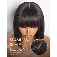 Luvme Hair 10 Inch Silky Straight Bob Wig With Bangs Human Hair Realistic Hd Lace Short Black Bob Wigs Ready To Go Blunt Cut Bo