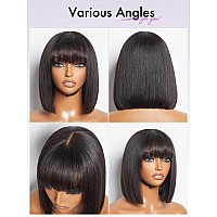 Luvme Hair 10 Inch Silky Straight Bob Wig With Bangs Human Hair Realistic Hd Lace Short Black Bob Wigs Ready To Go Blunt Cut Bo