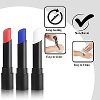 Meicoly 4Th Of July Face Paintusa Flag Face Paint3Pcs Red White Blue Face Paint Body Paint Setsports Eye Black Stick For Soft